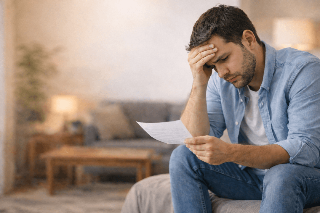 Inquilino preocupado revisando un contrato de alquiler